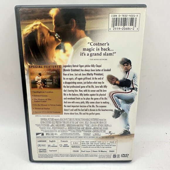 For Love Of The Game DVD Kevin Costner Kelly Preston Widescreen Universal - Picture 2 of 3